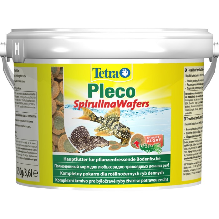 Корм TetraPlecoMulti SpirulinaWafers для травоядных донных рыб, таблетки, 3,6 л, 1,75 кг