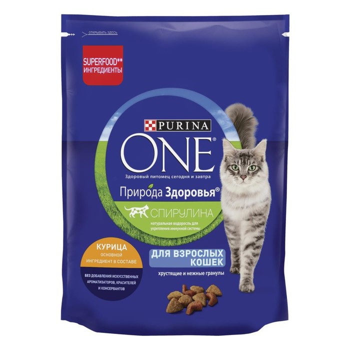 Сухой корм Purinа one для взрослых кошек, природа здоровья, курица, 180 г