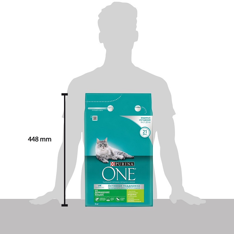 Сухой корм Purina ONE для домашних кошек с индейкой и цельными злаками, пакет, 3 кг