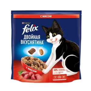 Сухой корм Felix Двойная Вкуснятина для взрослых кошек, с мясом, пакет, 1,3 кг