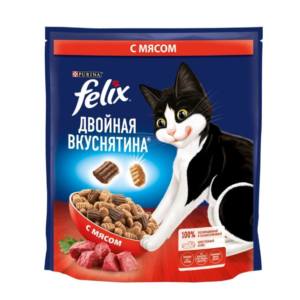 Сухой корм Felix Двойная Вкуснятина для взрослых кошек, с мясом, пакет, 600 г