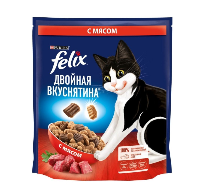 Сухой корм Felix Двойная Вкуснятина для взрослых кошек, с мясом, пакет, 600 г