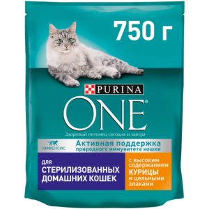 Сухой корм Purina ONE для домашних стерилизованных кошек и котов, пакет, 750 г