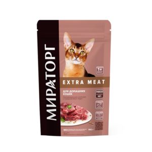 Полнорационный сухой корм Extra Meat с говядиной Black Angus для домашних кошек старше 1 года 0,19 кг*14, (2,66кг)