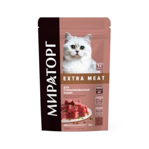 Полнорационный сухой корм Extra Meat c нежной телятиной для стерилизованных кошек старше 1 года 0,19 кг*14, (2,66кг)