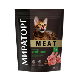 Полнорационный сухой корм MEAT с сочным ягнёнком для взрослых кошек старше 1 года 0,75 кг*5, (3,75 кг)