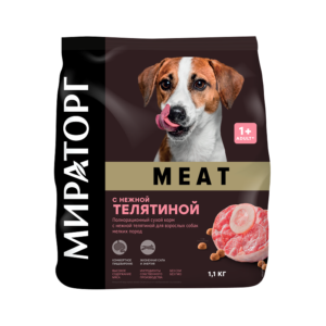 Полнорационный сухой корм MEAT с нежной телятиной для взрослых собак мелких пород 1,1 кг*8, (8,8кг)