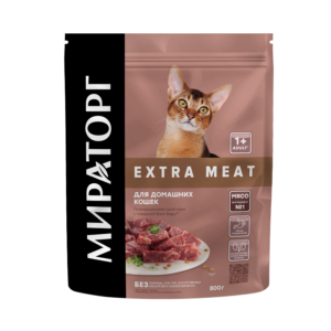 Полнорационный сухой корм Extra Meat с говядиной Black Angus для домашних кошек старше 1 года 0,8кг*5, (4кг)