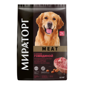Полнорационный сухой корм MEAT с сочной говядиной для взрослых собак средних и крупных пород 2,1 кг*5, (10,5 кг)