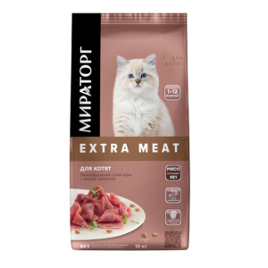 Полнорационный сухой корм Extra Meat с нежной телятиной для котят в возрасте от 1 до 12 месяцев, 10 кг