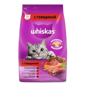 Сухой полнорационный корм WHISKAS для взрослых кошек «Вкусные подушечки с нежным паштетом. Аппетитный обед с говядиной», 1.9 кг