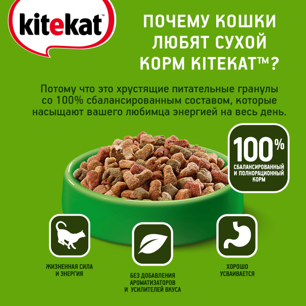 Сухой полнорационный корм KITEKAT для взрослых кошек «Курочка Аппетитная», 800 г
