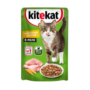 Влажный полнорационный корм KITEKAT для взрослых кошек со вкусом курицы в желе «Аппетитная курочка», 85 г