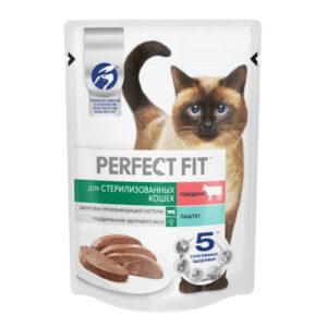 Влажный полнорационный корм PERFECT FIT для стерилизованных кошек, паштет с говядиной, 75 г