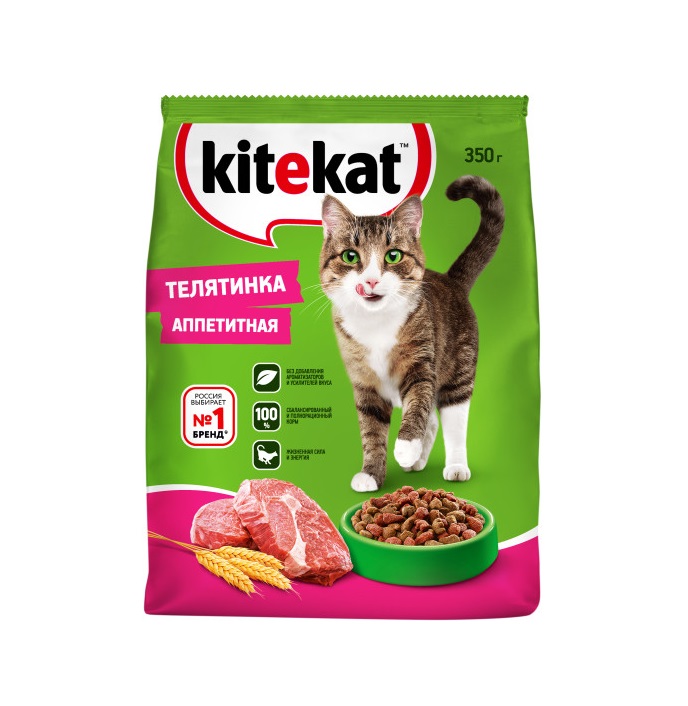 Сухой полнорационный корм KITEKAT для взрослых кошек «Телятинка Аппетитная», 350 г