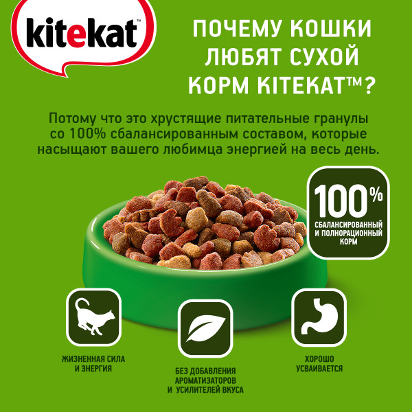 Сухой полнорационный корм KITEKAT для взрослых кошек «Мясной Пир», 350 г