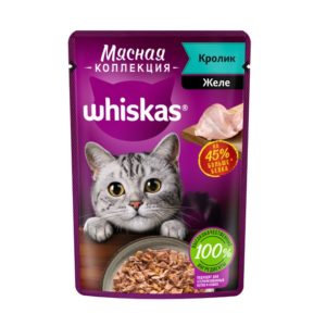 Влажный полнорационный корм WHISKAS «Мясная коллекция» для взрослых кошек, с кроликом, 75 г