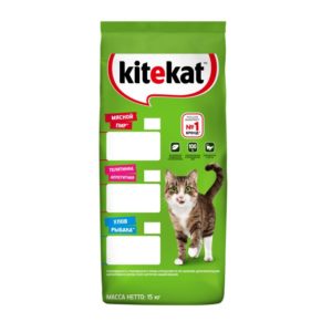 Сухой полнорационный корм KITEKAT для взрослых кошек «Мясной Пир»,15 кг