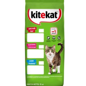 Сухой полнорационный корм KITEKAT для взрослых кошек «Телятинка Аппетитная», 15 кг