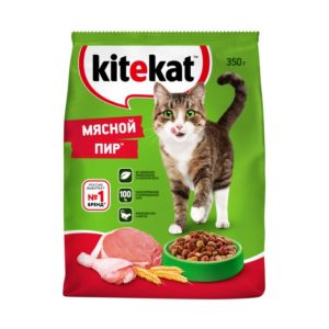 Сухой полнорационный корм KITEKAT для взрослых кошек «Мясной Пир», 350 г