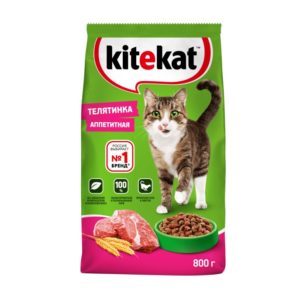 Сухой полнорационный корм KITEKAT для взрослых кошек «Телятинка Аппетитная», 800 г