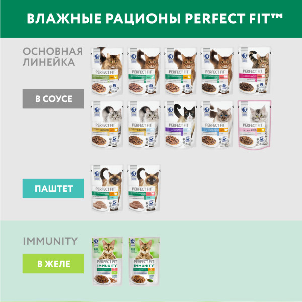 Влажный корм Perfect Fit Immunity для иммунитета кошек, с индейкой в желе и спирулиной 75 г