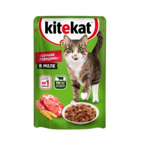 Влажный полнорационный корм KITEKAT для взрослых кошек со вкусом говядины в желе «Сочная говядина», 85 г