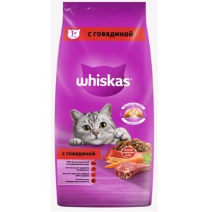 Сухой полнорационный корм WHISKAS для взрослых кошек «Вкусные подушечки с нежным паштетом. Аппетитный обед с говядиной», 5 кг