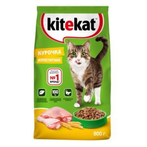 Сухой полнорационный корм KITEKAT для взрослых кошек «Курочка Аппетитная», 800 г