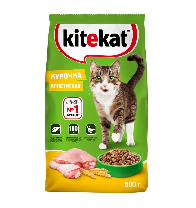 Сухой полнорационный корм KITEKAT для взрослых кошек «Курочка Аппетитная», 800 г