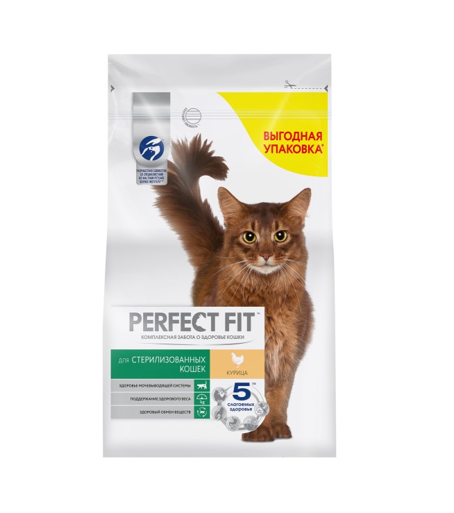 Сухой полнорационный корм PERFECT FIT для стерилизованных кошек, с курицей, 2.5 кг
