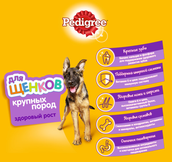 Сухой полнорационный корм PEDIGREE для щенков крупных пород от 6 месяцев, с курицей, 13 кг