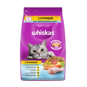 Сухой полнорационный корм WHISKAS для стерилизованных кошек и котов с курицей и вкусными подушечками, 1.9 кг