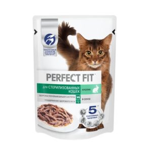 Влажный полнорационный корм PERFECT FIT для стерилизованных кошек, с кроликом в соусе, 75 г
