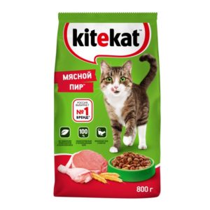 Сухой полнорационный корм KITEKAT для взрослых кошек «Мясной Пир», 800 г