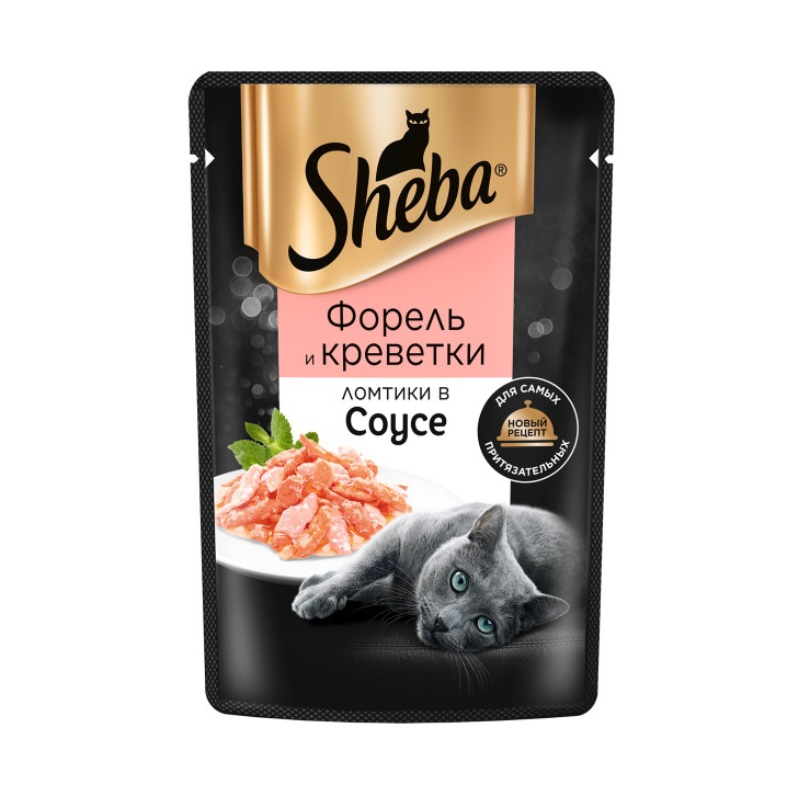 Влажный корм для кошек Sheba Ломтики в соусе с форелью и креветками, 75 г
