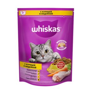 Сухой полнорационный корм WHISKAS для взрослых кошек «Вкусные подушечки с нежным паштетом. Аппетитное ассорти с курицей и индейкой», 800 г