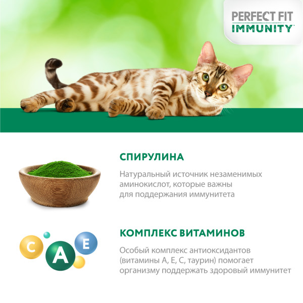 Влажный корм Perfect Fit Immunity для иммунитета кошек, с индейкой в желе и спирулиной 75 г