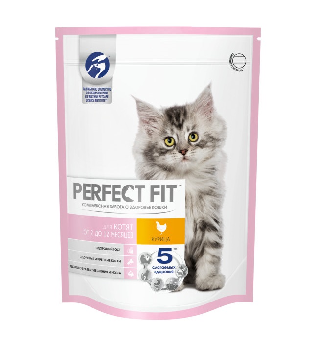Cухой полнорационный корм PERFECT FIT для котят от 2 до 12 месяцев, с курицей, 650 г
