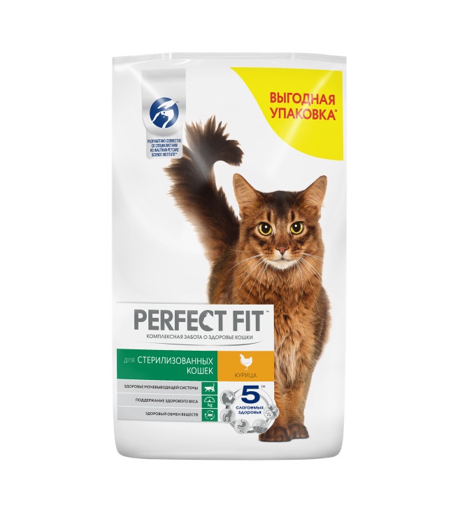 Сухой полнорационный корм PERFECT FIT для стерилизованных кошек, с курицей, 10 кг