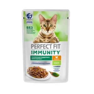 Влажный корм Perfect Fit Immunity для иммунитета кошек, с индейкой в желе и спирулиной 75 г