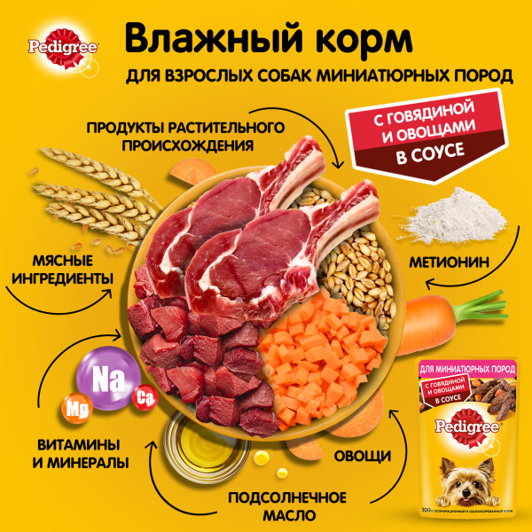 Влажный корм PEDIGREE для мини собак, говядина и овощи в соусе, 85 г