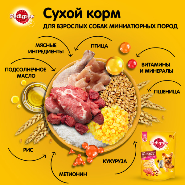 Сухой корм PEDIGREE для собак миниатюрных пород, с говядиной, 1.2 кг