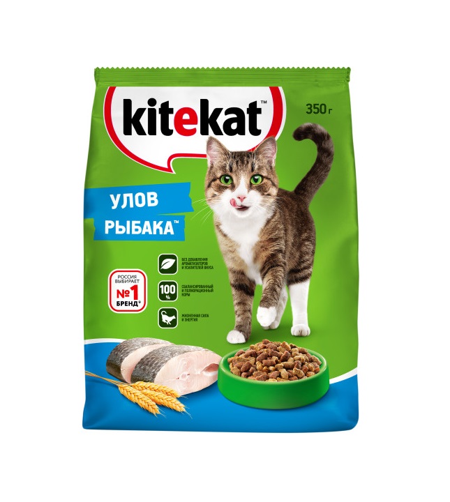 Сухой полнорационный корм KITEKAT для взрослых кошек «Улов Рыбака», 350 г