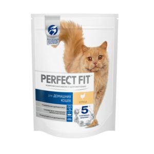 Cухой полнорационный корм PERFECT FIT для живущих в помещении взрослых кошек, с курицей, 190 г