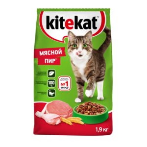 Сухой полнорационный корм KITEKAT для взрослых кошек «Мясной Пир»,1.9 кг