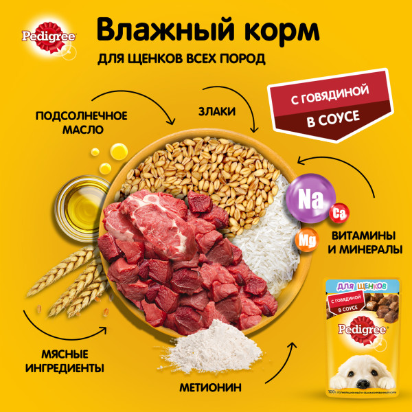 Влажный корм PEDIGREE для щенков, говядина в соусе, 85 г