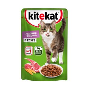 Влажный полнорационный корм KITEKAT для взрослых кошек со вкусом ягнёнка в соусе «Лакомый ягнёнок», 85 г