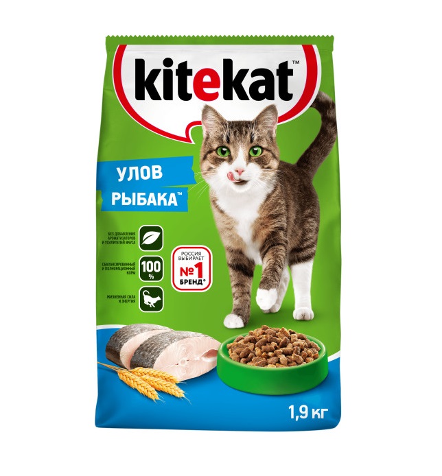 Сухой полнорационный корм KITEKAT для взрослых кошек «Улов Рыбака», 1.9 кг