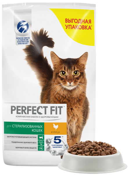 Сухой полнорационный корм PERFECT FIT для стерилизованных кошек, с курицей, 10 кг
